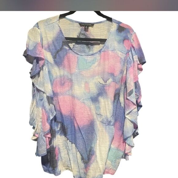 Tops - Zac & Rachel Watercolor Ruffle Side Blouse Size XL